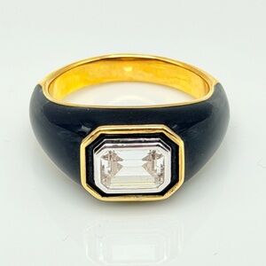 Missoma Black Enamel Dome Ring CZ Emerald Cut Gold Vermeil Retail $203 Size 7.5